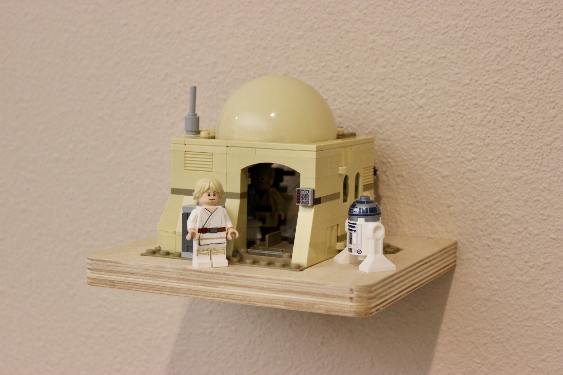 Wood Floating Shelf for LEGO Star Wars Obi-Wan's Hut 75270 - Mounted on Wall