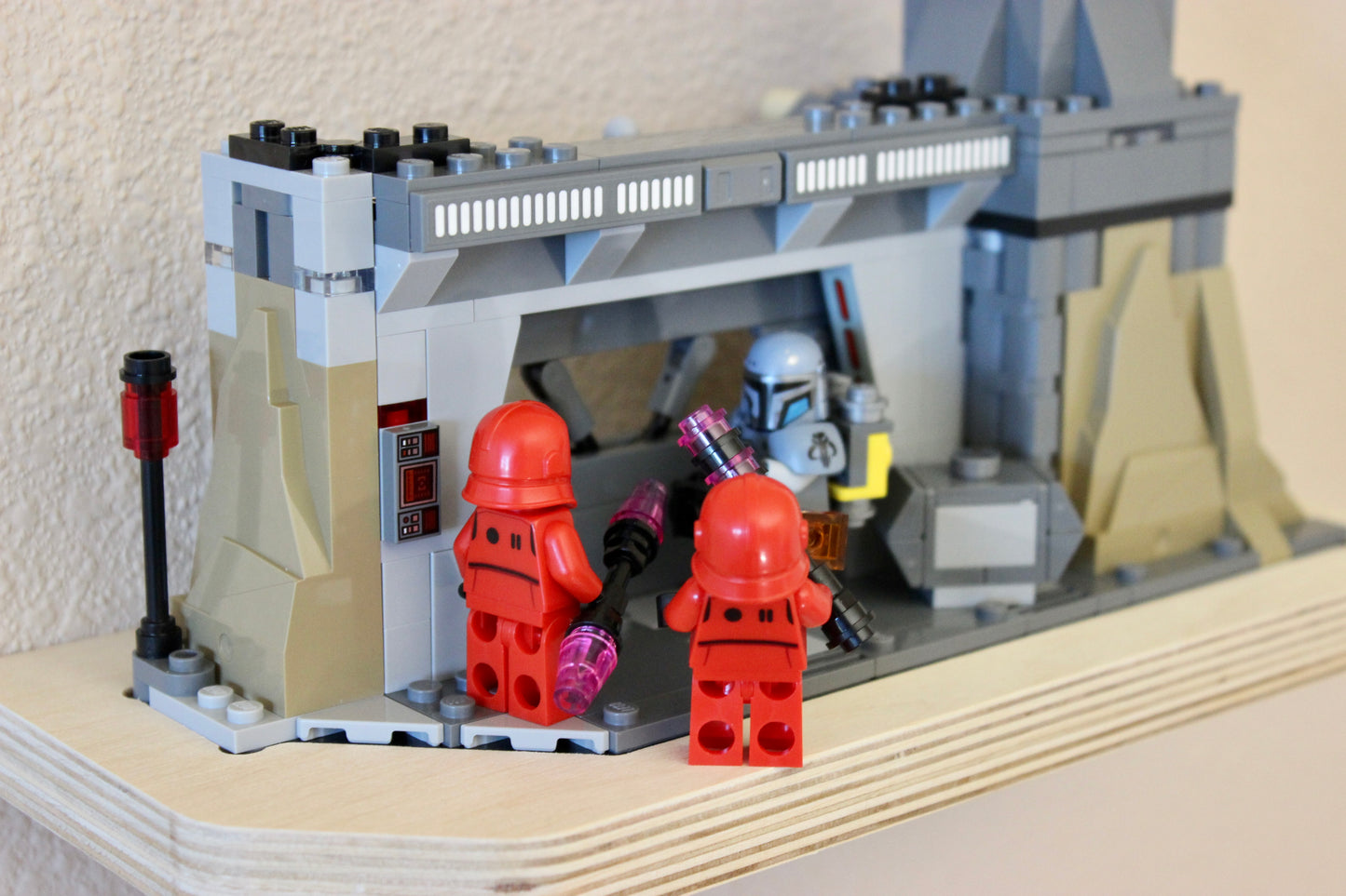 Wood Floating Shelf for LEGO Star Wars Paz Vizsla and Moff Gideon Battle 75386 - Mounted on Wall