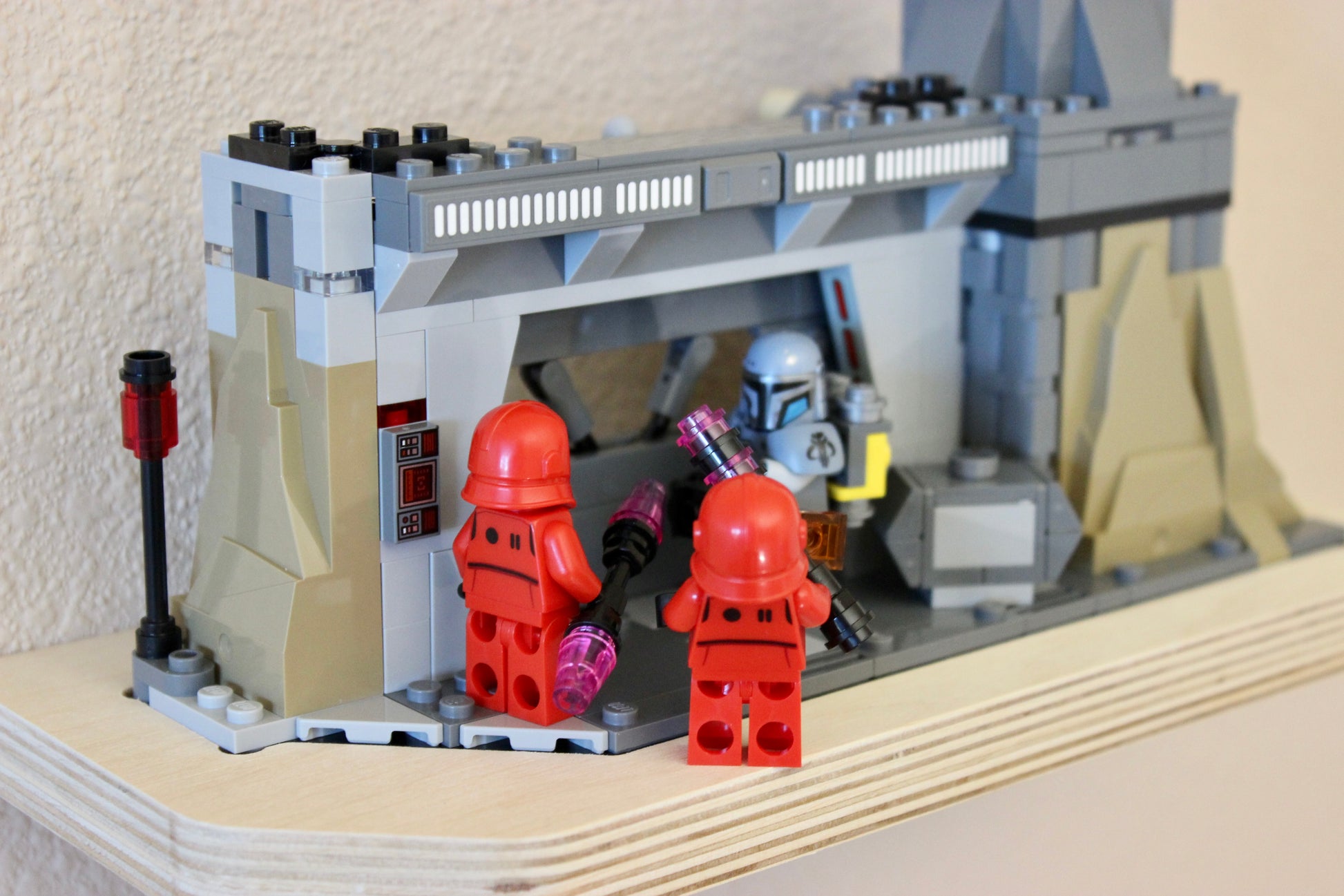 Wood Floating Shelf for LEGO Star Wars Paz Vizsla and Moff Gideon Battle 75386 - Mounted on Wall
