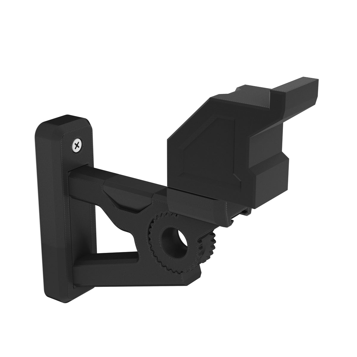 Black wall-mount bracket for the LEGO Star Wars Slave I 8097, seen from the other side, on white